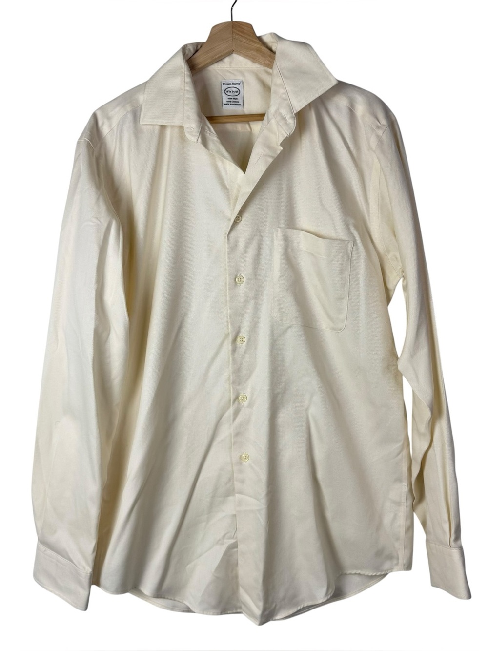 Pronto Uomo Pale Yellow Non Iron Cotton Long Sleeve Button Down 15.5‎